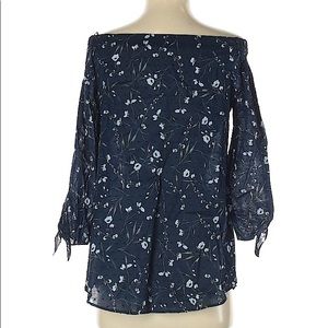 Cece navy blue floral 3/4 off the shoulder top